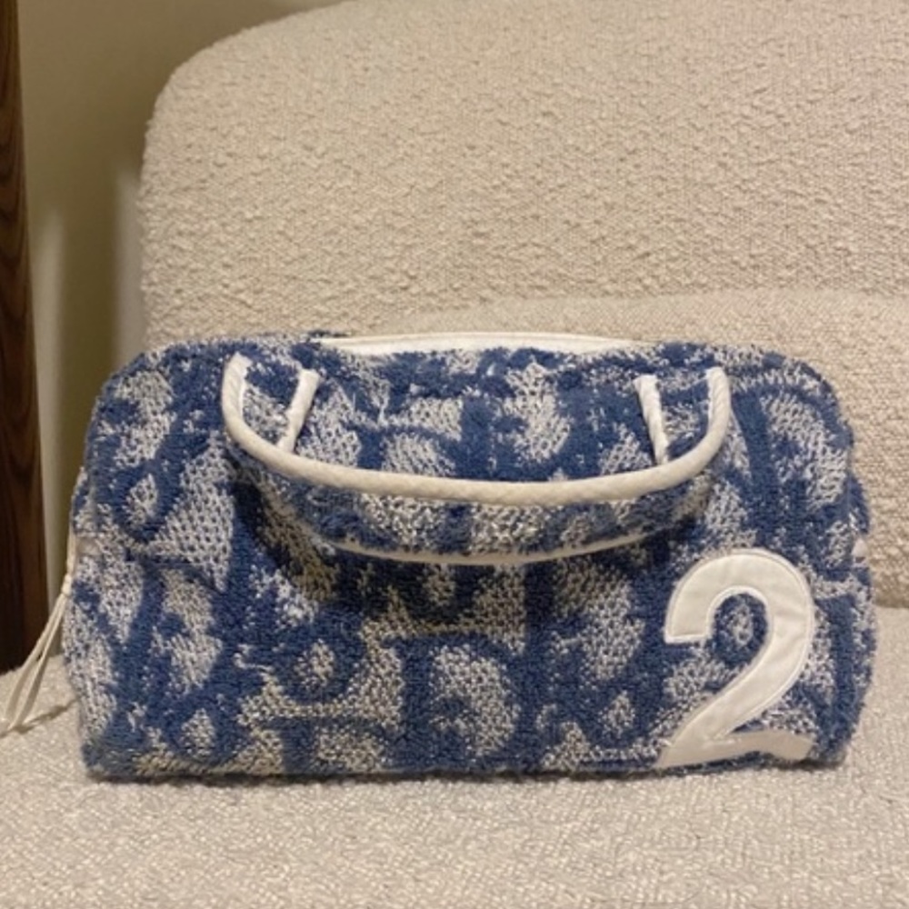 Authentic Vintage christian dior monogram terry cloth towel bag in blue - Picture 11 of 11